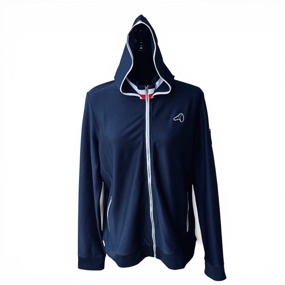 Louis Castel Womens Long Sleeve Hooded Jacket Size 110 Large Full Zip Navy NEW
